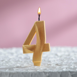 Изображение Свеча в торт "Грань", цифра "4", золотой металлик, 7.8 см
